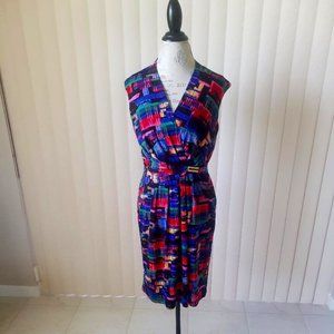 Multi-Colored, Sleeveless Dress, Black, Pink, Yellow Blue print, Size Medium